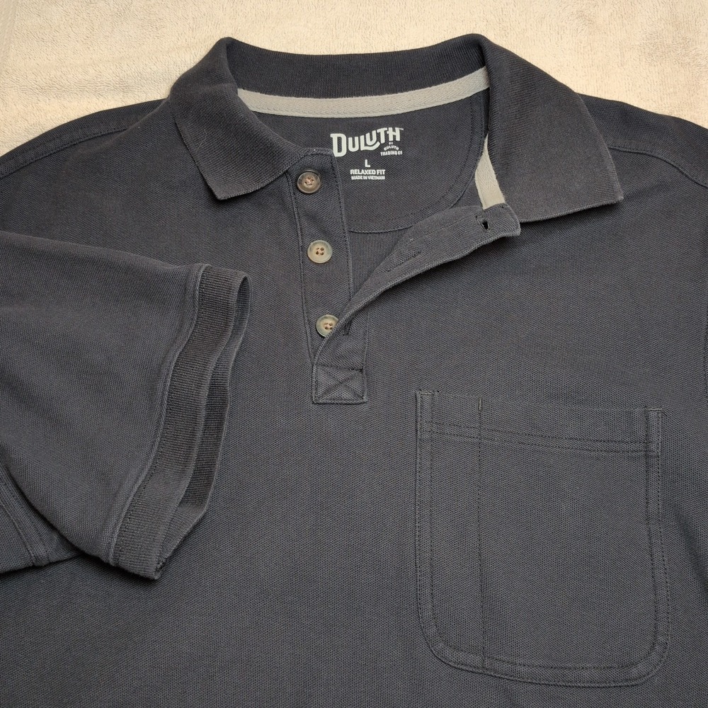 Duluth Trading Polo Shirt Mens Large Black Short Sleeve Relaxed Fit 100% Cotton